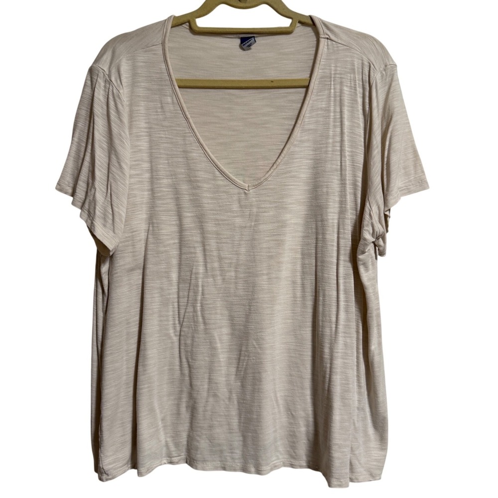 Old Navy Luxe Slub V-Neck Tee Ivory Pearl Short Sleeve Rayon Blend Women XL
